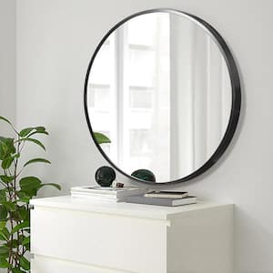 Medium Round Black Shelves & Drawers Modern Mirror (32 in. H x 32 in. W)