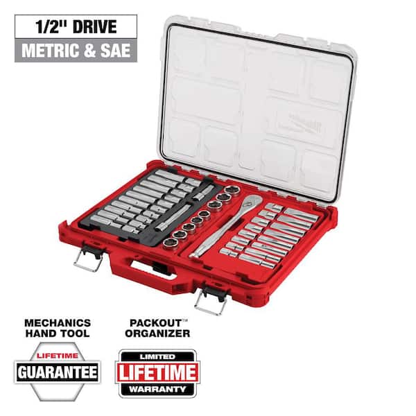Milwaukee - 1/2 in. Drive SAE/Metric Ratchet and Socket Mechanics Tool Set with PACKOUT Case (47-Piece)