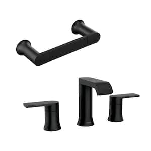 Genta 8 in. Widespread Double Handle Bathroom Faucet with Drain Kit Included in Matte Black