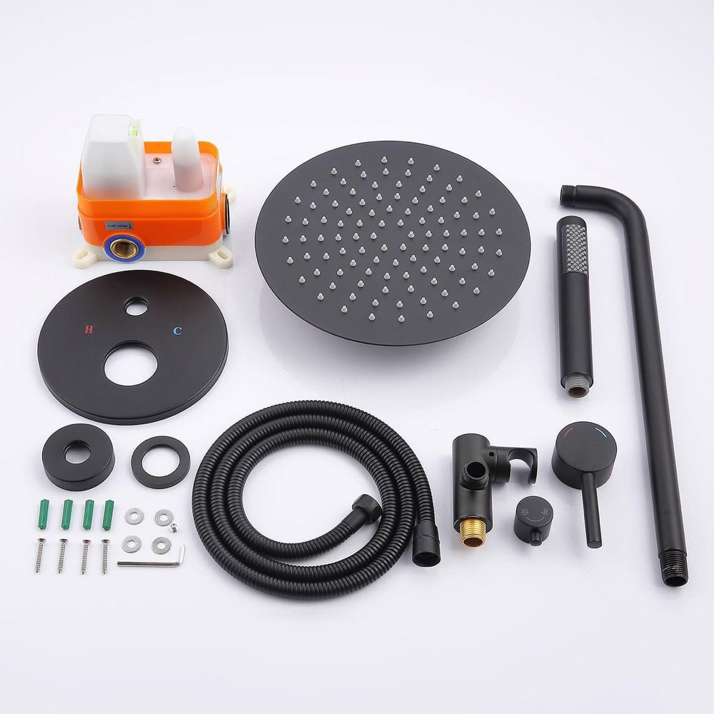 Matte Black Large Round Rainfall Shower System with Handheld