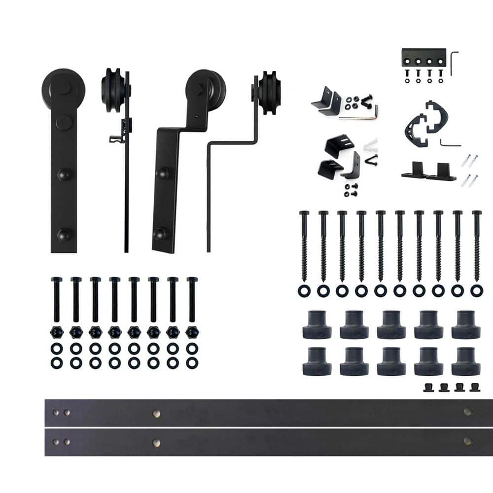 13 ft./156 in. Black Rustic Single Track Bypass Sliding Barn Door Hardware Kit Straight Design Roller for Double Doors price history on PriceWatchPro