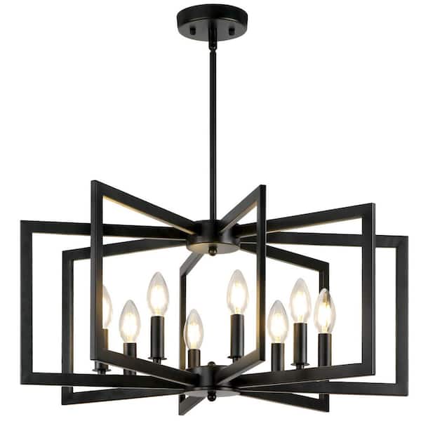 Unbranded 25.59 in. 8-Light Black Modern Geometric Hanging Metal Chandeliers for Dining Room Kitchen Foyer Living Room Bedroom