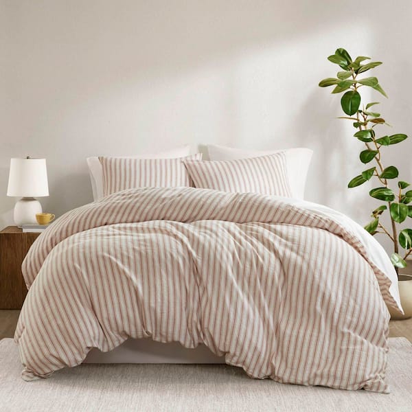Cora 3-Piece Terracotta Striped Linen Queen Duvet Set