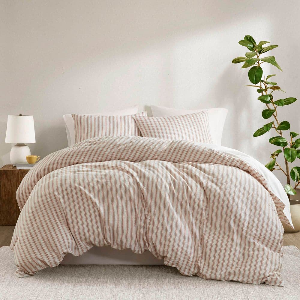 Cora 3-Piece Terracotta Striped Linen King Duvet Set MP12-8720
