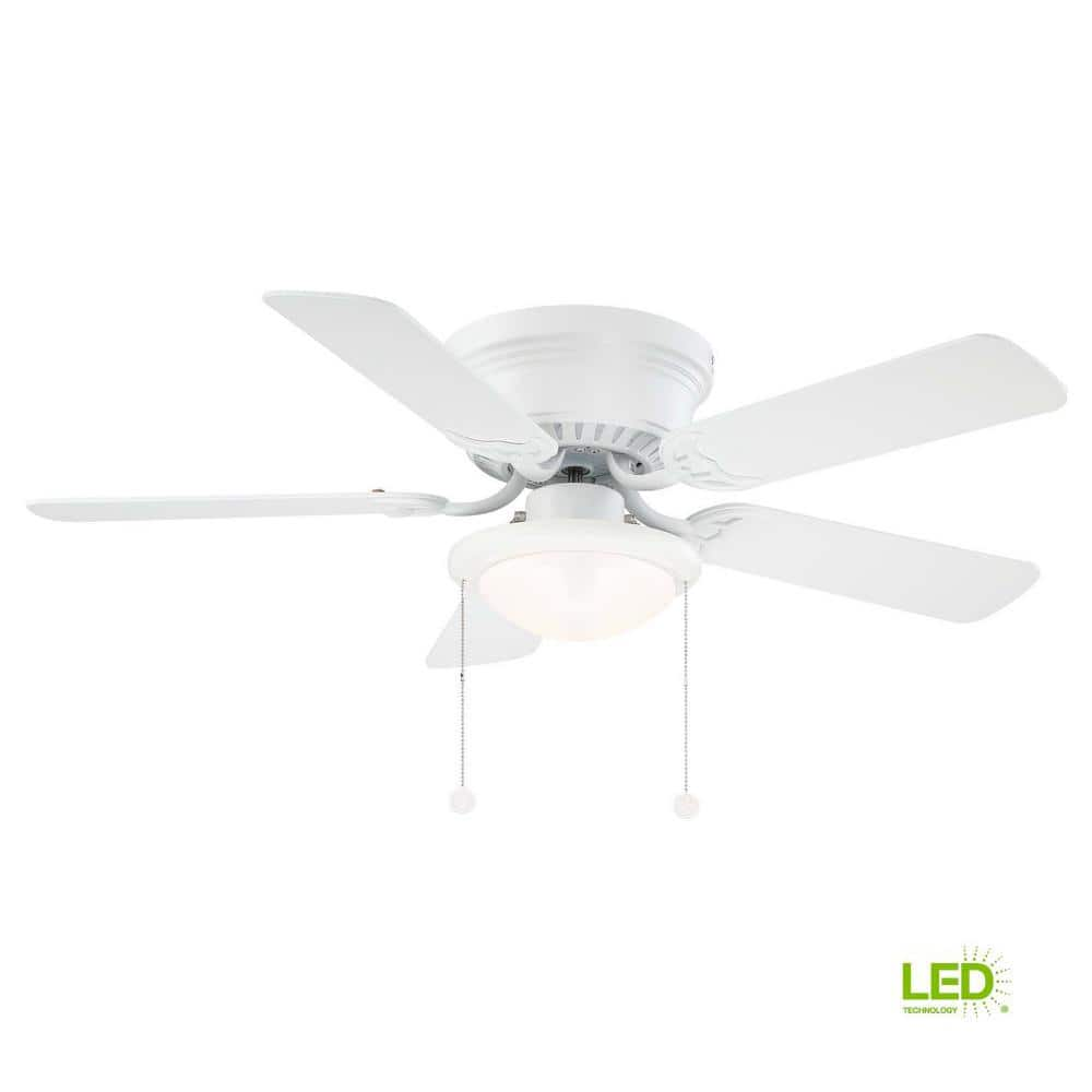 Indoor Ceiling Fan 44 inch Light Kit LED Low-Profile 3-Speed Matte White New