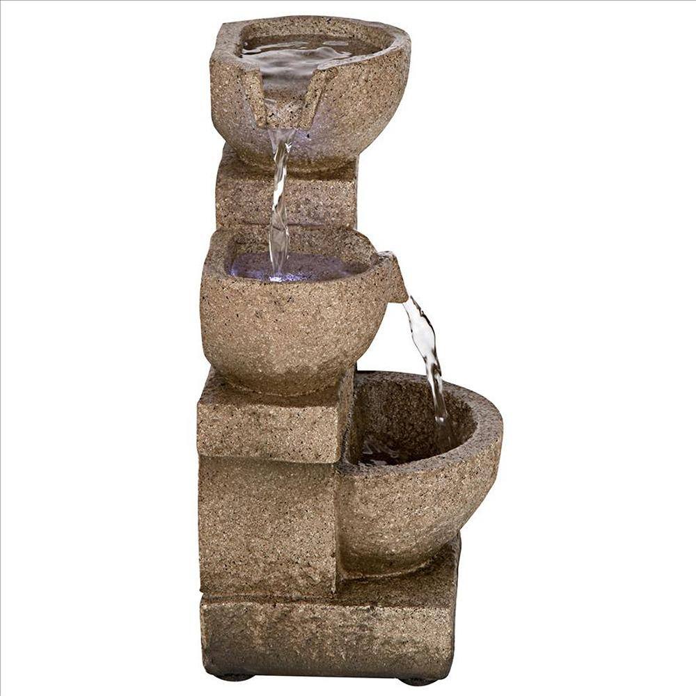 Villa Fortino Cascading Brown Resin Garden Fountain with LED Lights