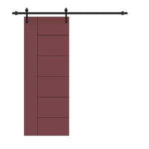 Modern Classic 24 in. x 84 in. Maroon Stained Composite MDF Paneled Sliding Barn Door with Hardware Kit