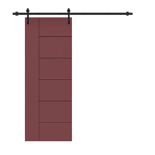 CALHOME Modern Classic 30 in. x 96 in. Maroon Stained Composite MDF Paneled Sliding Barn Door with Hardware Kit