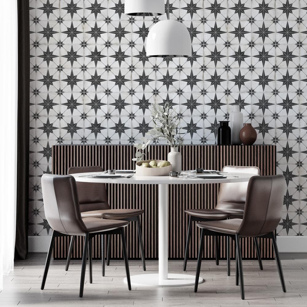 Black and White Vinyl Star Pattern Peel and Stick Wallpaper