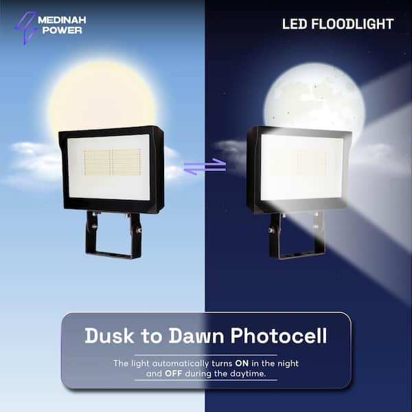 250-Watt Equivalent Integrated LED Outdoor Bronze Flood Light, 8000 Lumens, 4000K Bright white light, Dusk-to-Dawn