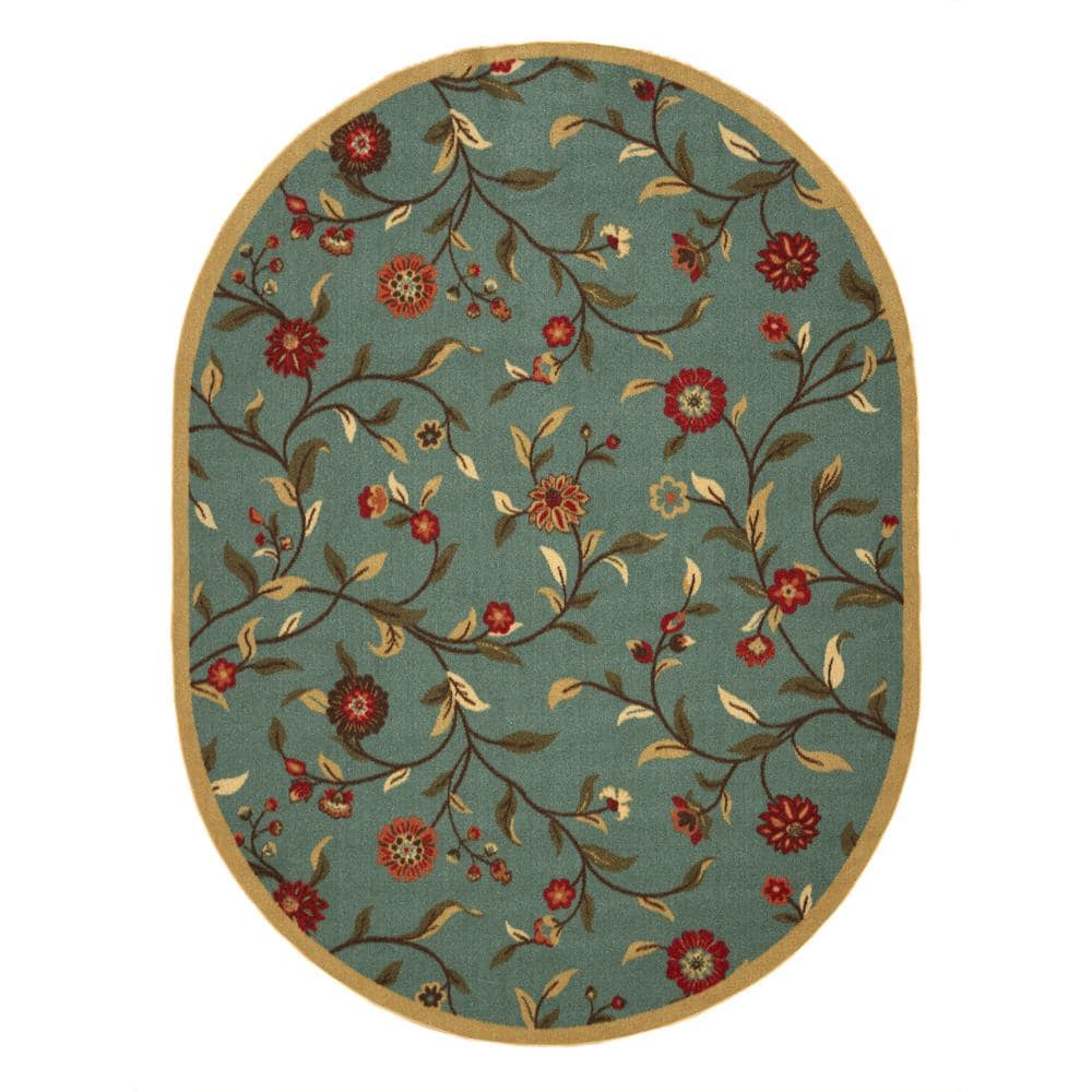 Ottomanson Ottohome Collection Seafoam Floral Design 5 ft. x 7 ft. Oval ...