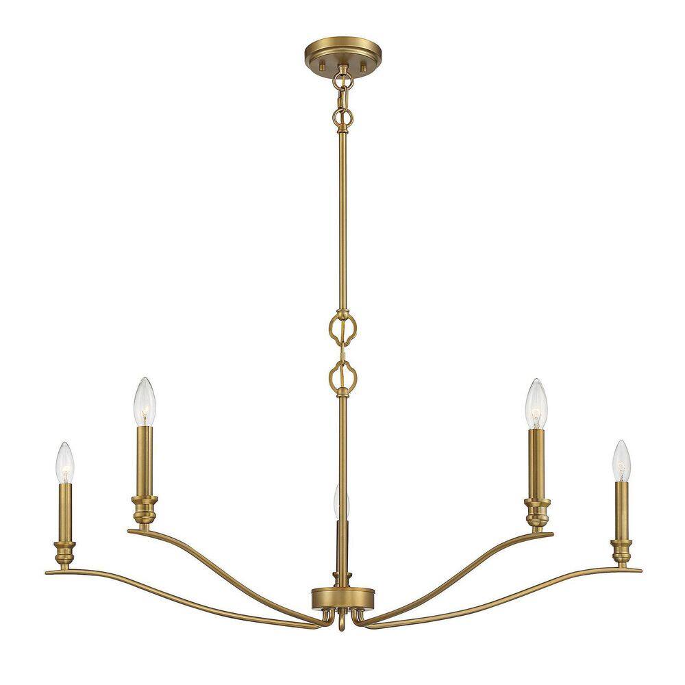 Natural Brass 5-Light Chandelier with Curved Arms
