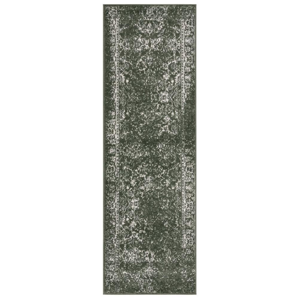 Adirondack Dark Green/Ivory 3 ft. x 12 ft. Border Distressed Runner Rug price history on PriceWatchPro