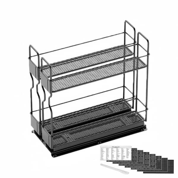 5.2 in. x 10.75 in. x 10 in. 2-Tier Pull Out Spice Rack Organizer with Labels for Kitchen Cabinet, Black (2-Pack)
