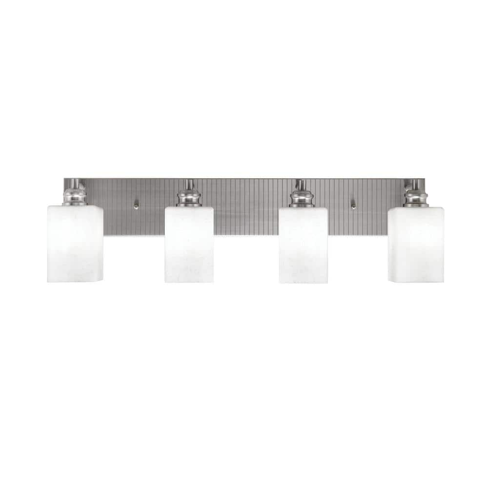 Albany 31.25 in. 4-Light Brushed Nickel Vanity Light with Square White Musl