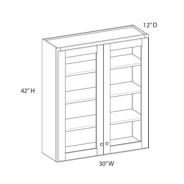 Unbranded Norfolk Shaker 30 in. W x 42 in. H x 12 in. D in Painted White Plywood Assembled Frosted Glass Wall Cabinet