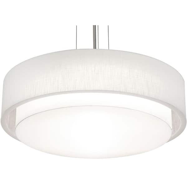 60-Watt 1-Light Satin Nickel, Linen White, White Shaded Integrated LED Pendant-Light with Fabric Shade