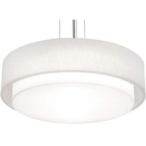 60-Watt 1-Light Satin Nickel, Linen White, White Shaded Integrated LED Pendant-Light with Fabric Shade