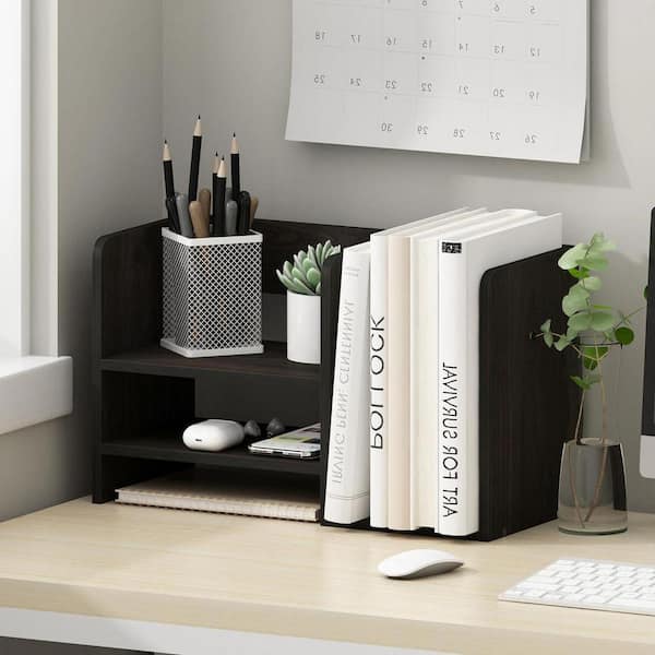 Black 15.8 in. x 9.3 in. Wood Modern Desk Organizer Shelf, Set of