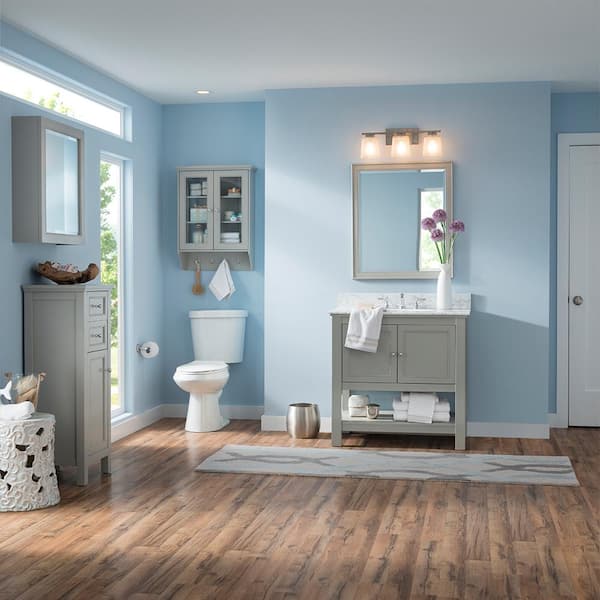 Gazette 28 in. W x 32 in. H Rectangular Wood Framed Wall Bathroom Vanity Mirror in Grey