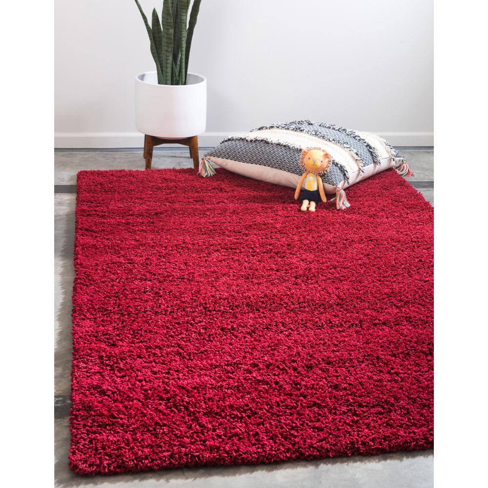 Cherry Red Luxurious Shag Rug 7'x10' - Reversible and Washable