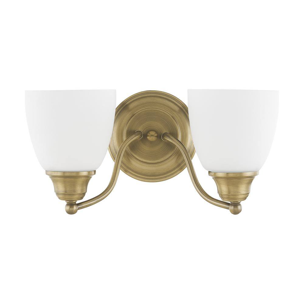 Somerville Antique Brass 2-Light Vanity with Satin Opal White Glass