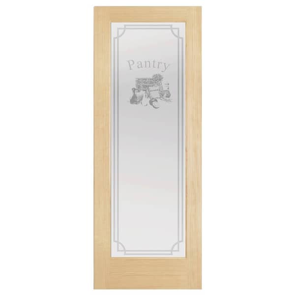Steves & Sons 30 in. x 80 in. Decorative Glass Pantry Unfinished Pine Interior Door Slab