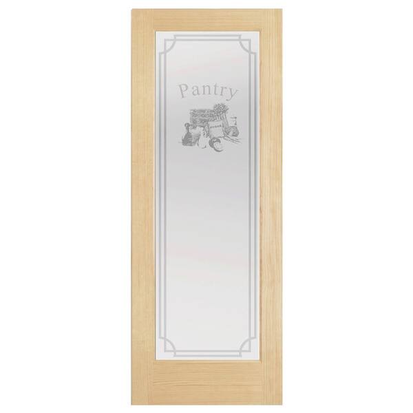 Steves & Sons 32 in. x 80 in. Decorative 1 Lite Glass Pantry Unfinished Pine Interior Door Slab