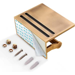 Toilet Paper Holder with Shelf, Aluminum Paper Towel Holder with Bathroom Phone Storage, Brushed Gold,Gold