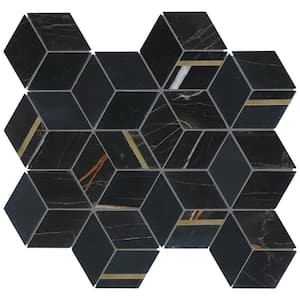 Natural Dorato Black Gold 11.42 in. x 13.39 in. Hexagon Polished Marble Mosaic Tile (10.7 sq. ft./Case)