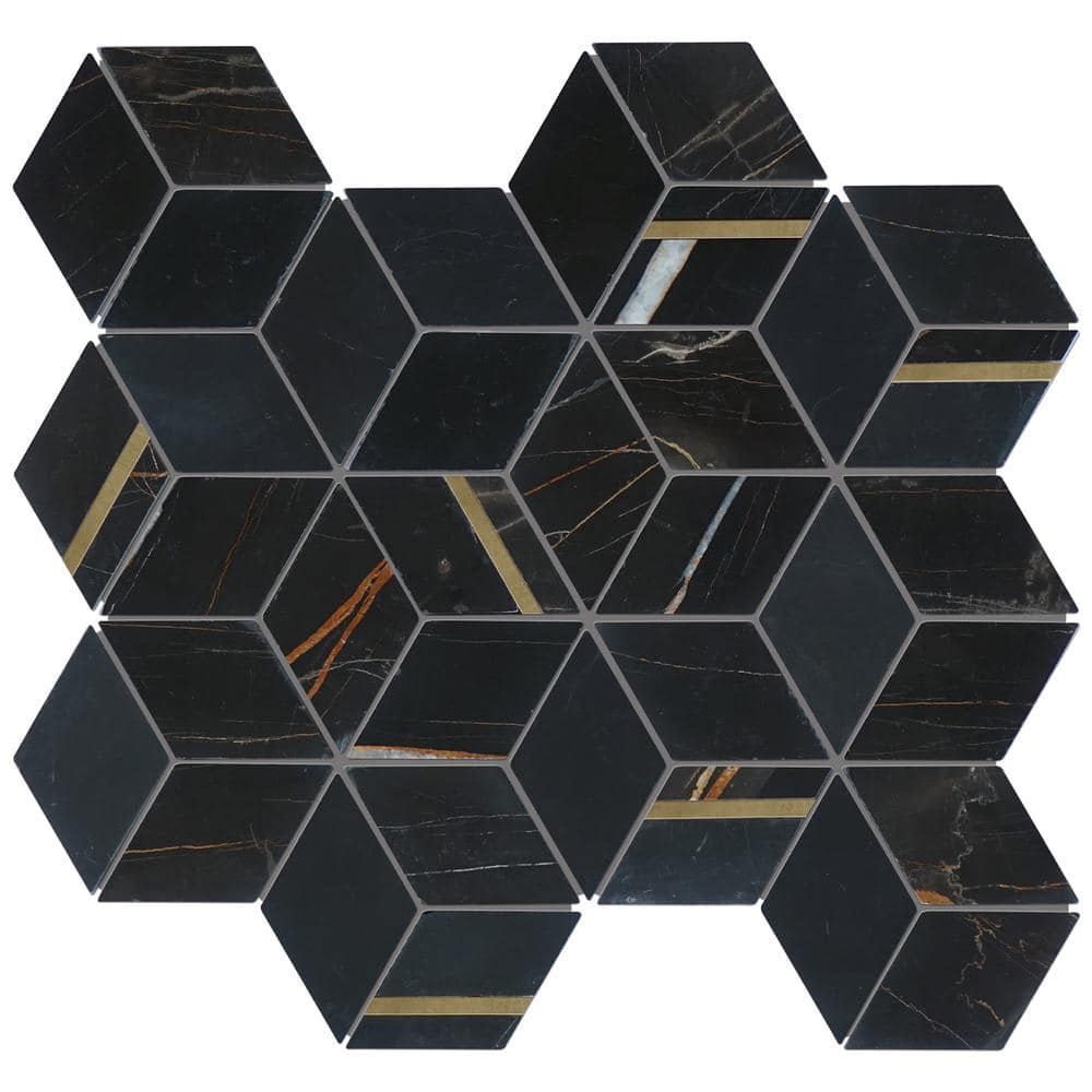 Natural Dorato Black Gold 11.42 in. x 13.39 Honeycomb Polished Marble Mosaic Tile Sample -  MOLOVO, NDO-2-SAMPLE