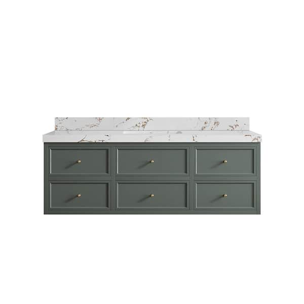 Willow Collections Roswell 60 in. W x 22 in. D x 36 in. H Single Sink Bath Vanity in Pewter Green with 2 in. Viola Brown qt. Top