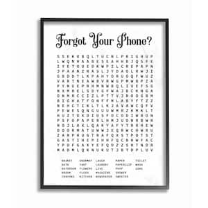"Phone Crossword Puzzle Bathroom Word Design "by Lettered and Lined Framed Abstract Wall Art 30 in. x 24 in.