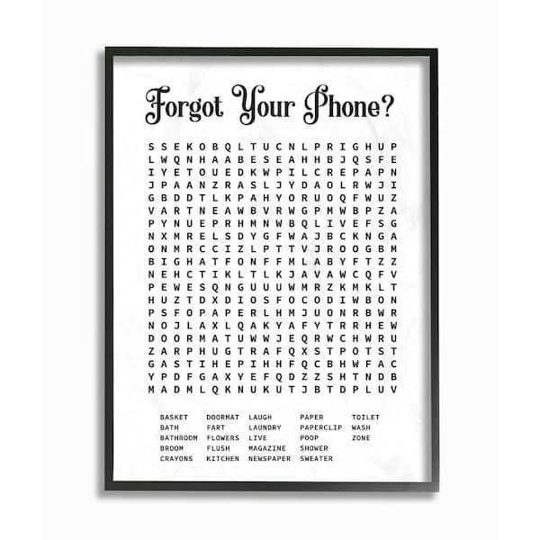 Stupell Industries "Phone Crossword Puzzle Bathroom Word Design" by Lettered and Lined Framed Wall Art 20 in. x 16 in.