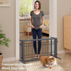 38 in. W to 71 in. W Freestanding Pet Gate, Dog Gate for Stairs and Doorways, Grey