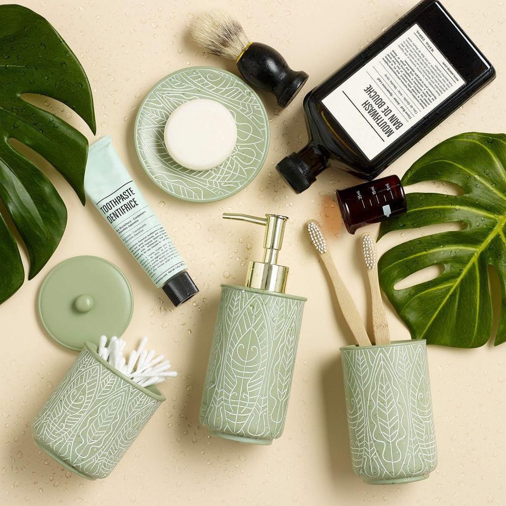 Virtune 4-Piece Matte Green Ceramic Bathroom Accessories Set