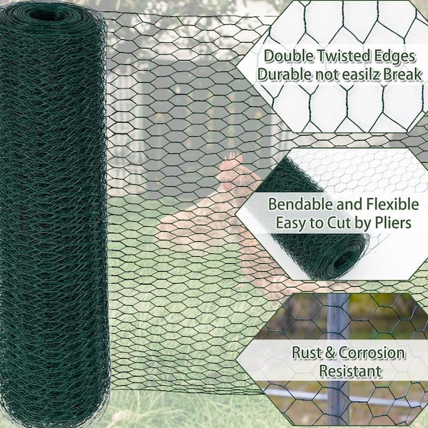3.6 ft. W x 157.48 ft. L Green Chicken Wire Fencing Galvanized Hexagonal Floral Fence Poultry Netting For Garden&Plant