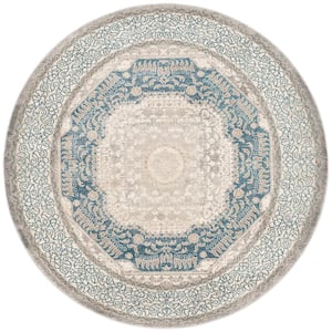 Sofia Light Gray/Blue 5 ft. x 5 ft. Round Border Area Rug