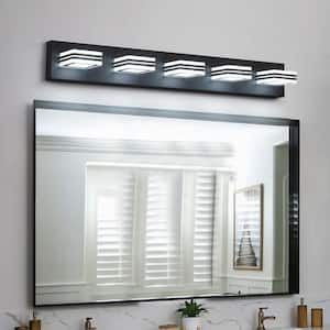 32 in. 5-Light Modern Black Vanity Light with Acrylic light shade