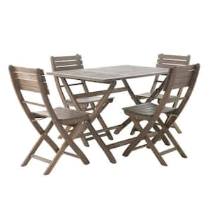 Gray 5-Piece Wood Outdoor Dining Set, Foldable Patio Furniture Set