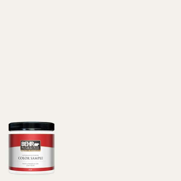 BEHR PREMIUM PLUS 8 oz. #W-F-600 Snow Fall Flat Interior/Exterior Paint and Primer in One Sample