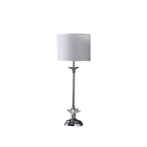 26 in. Silver Metal Table Lamp with White Globe Shade