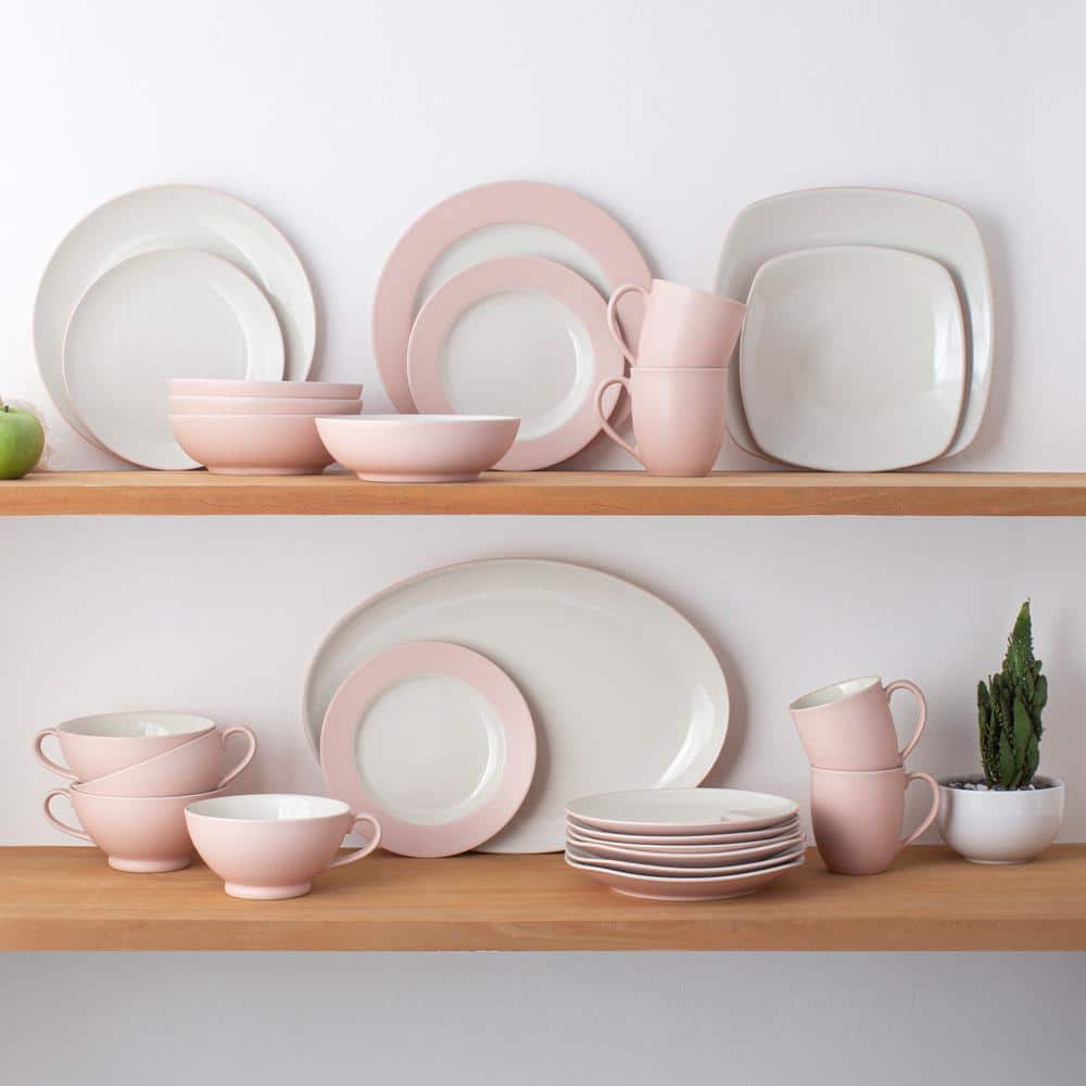 Pink Matte Ceramic Square Dinnerware Set for Four