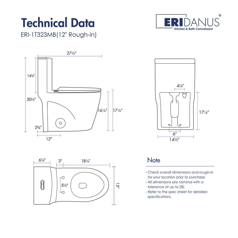 Reno Matte Black Elongated Dual Flush One-Piece Toilet
