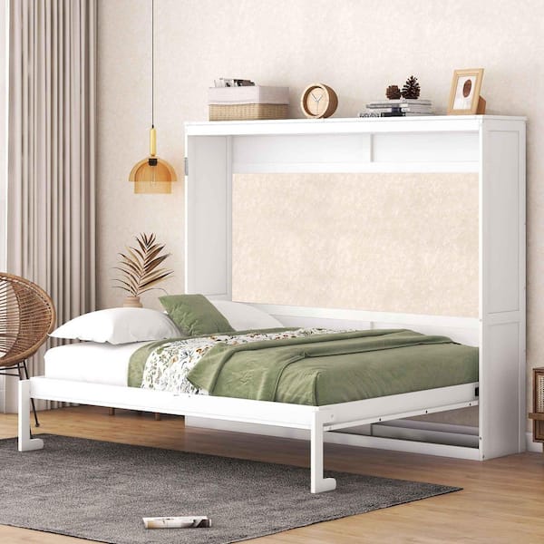 White Wood Frame Queen Murphy Bed