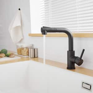 2-Spray Patterns Single Handle Pull Down Sprayer Kitchen Faucet with Water Supply Hoses in Matte Black