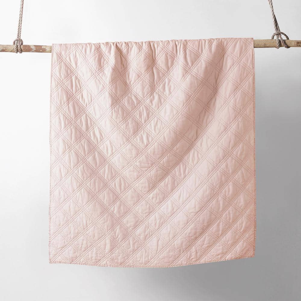 Blush Linen & Cotton Reversible Quilted Throw Blanket, 50x60 in.