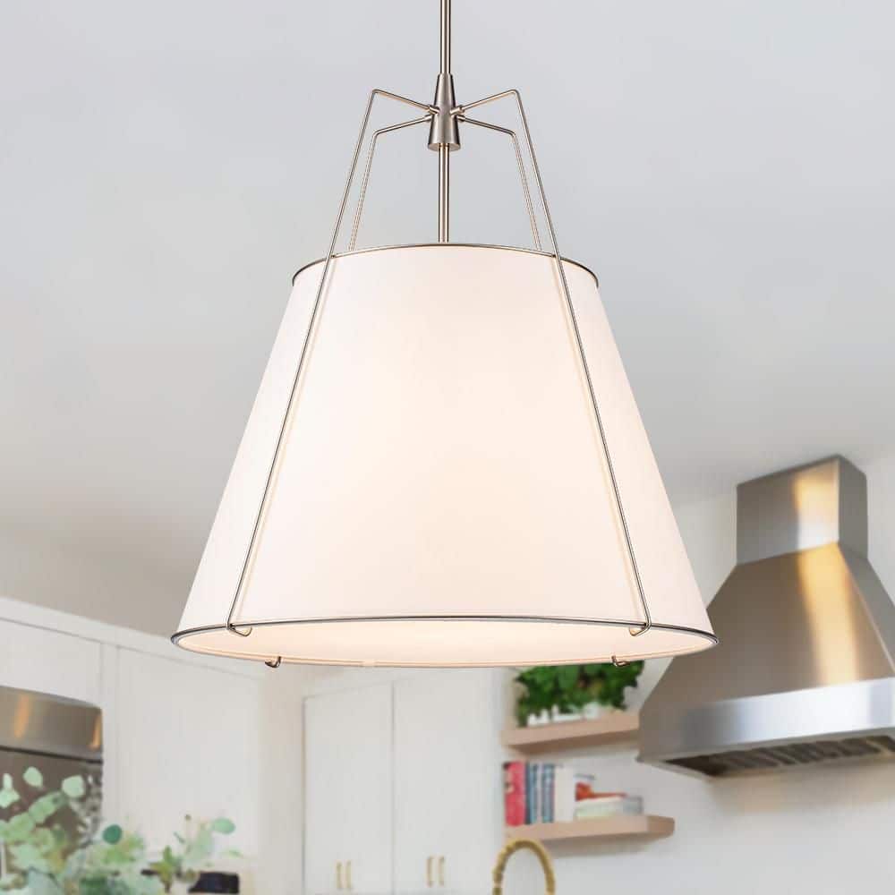 HUOKU Haven 4-Light 23.6 in.W Brushed Nickel Modern Farmhouse Drum