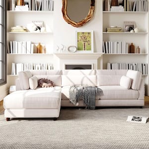 110.6 in. 2-piece L Shaped Polyester Modern Sectional Sofa in Beige with Removable Ottoman and Comfortable Waist Pillows