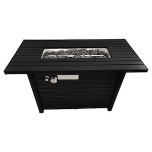 42 in. 50,000 BTU Rectangle Steel Outdoor Propane Gas Fire Pit Table in Black with Lid